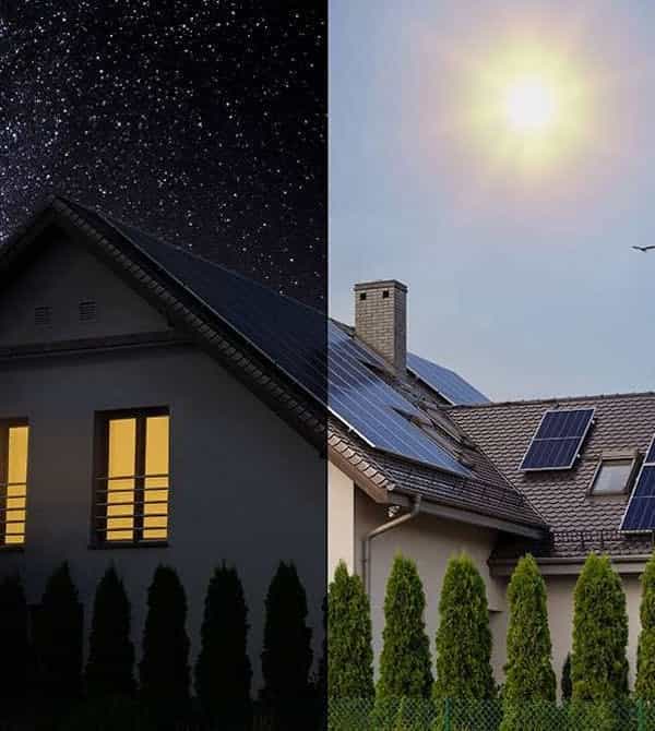 Tag und Nacht - Vergleich von Photovoltaik als regenerative Energie von Steinkühler in Leverkusen.