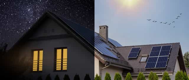 Haus mit Solar von Steinkühler bei Tag und bei Nacht .